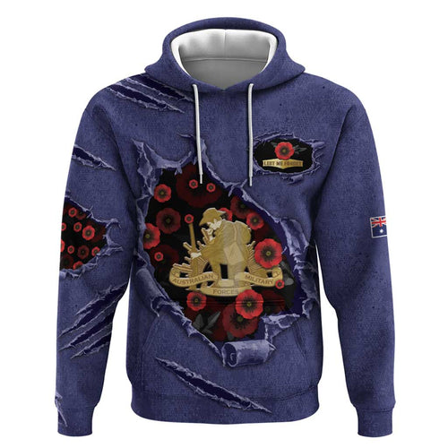 Personalised ANZAC Day Hoodie Poppy Flowers Ripped Fabric Effect