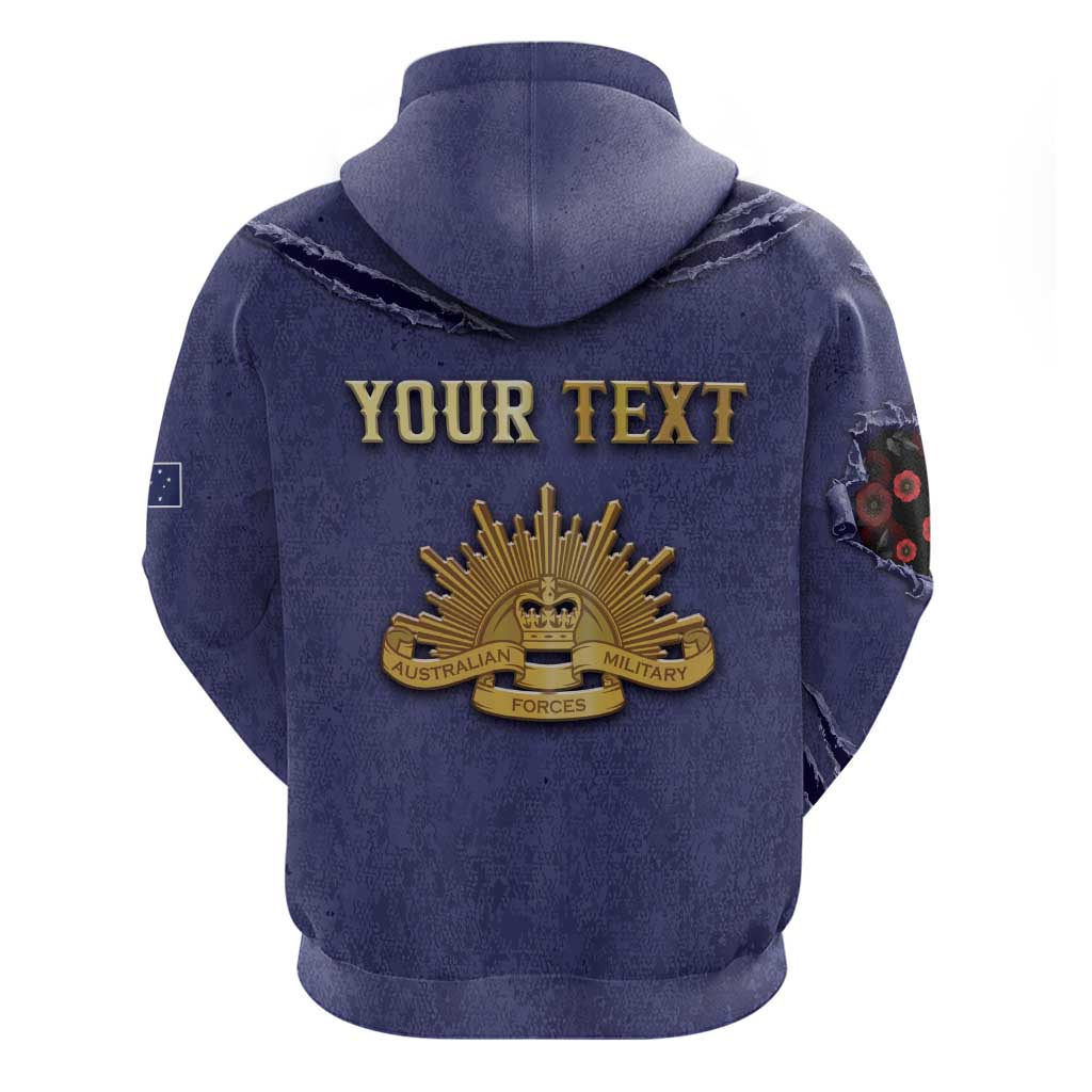 Personalised ANZAC Day Hoodie Poppy Flowers Ripped Fabric Effect