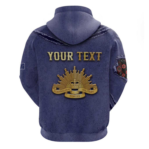 Personalised ANZAC Day Hoodie Poppy Flowers Ripped Fabric Effect