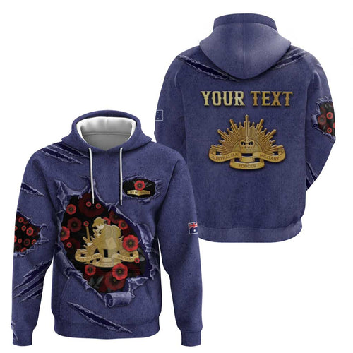Personalised ANZAC Day Hoodie Poppy Flowers Ripped Fabric Effect