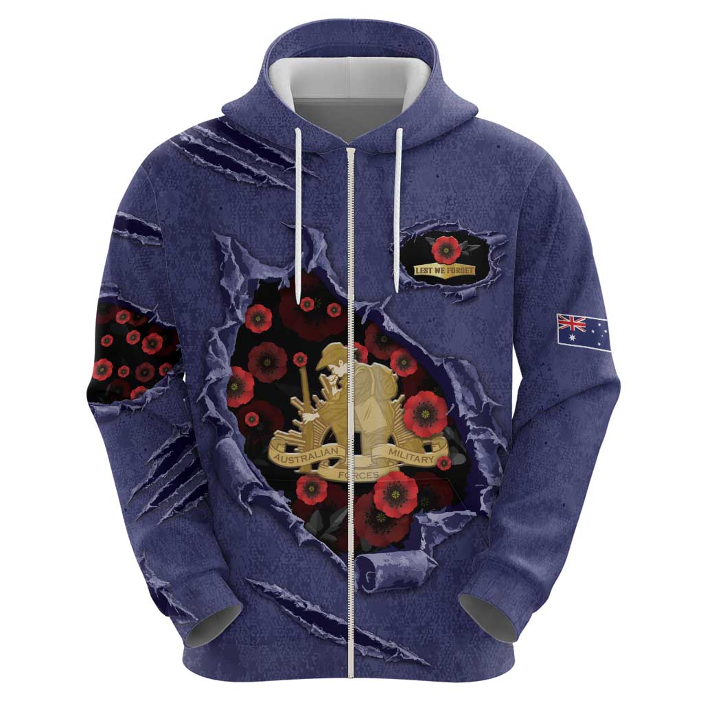 Personalised ANZAC Day Hoodie Poppy Flowers Ripped Fabric Effect