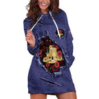 Personalised ANZAC Day Hoodie Dress Poppy Flowers Ripped Fabric Effect