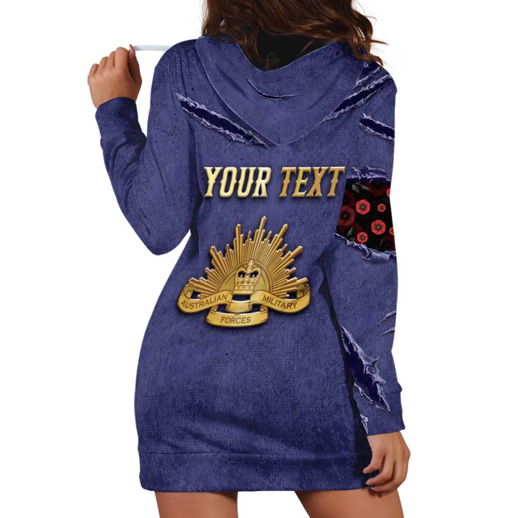 Personalised ANZAC Day Hoodie Dress Poppy Flowers Ripped Fabric Effect