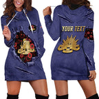 Personalised ANZAC Day Hoodie Dress Poppy Flowers Ripped Fabric Effect