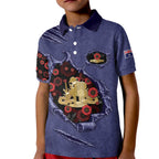 Personalised ANZAC Day Kid Polo Shirt Poppy Flowers Ripped Fabric Effect