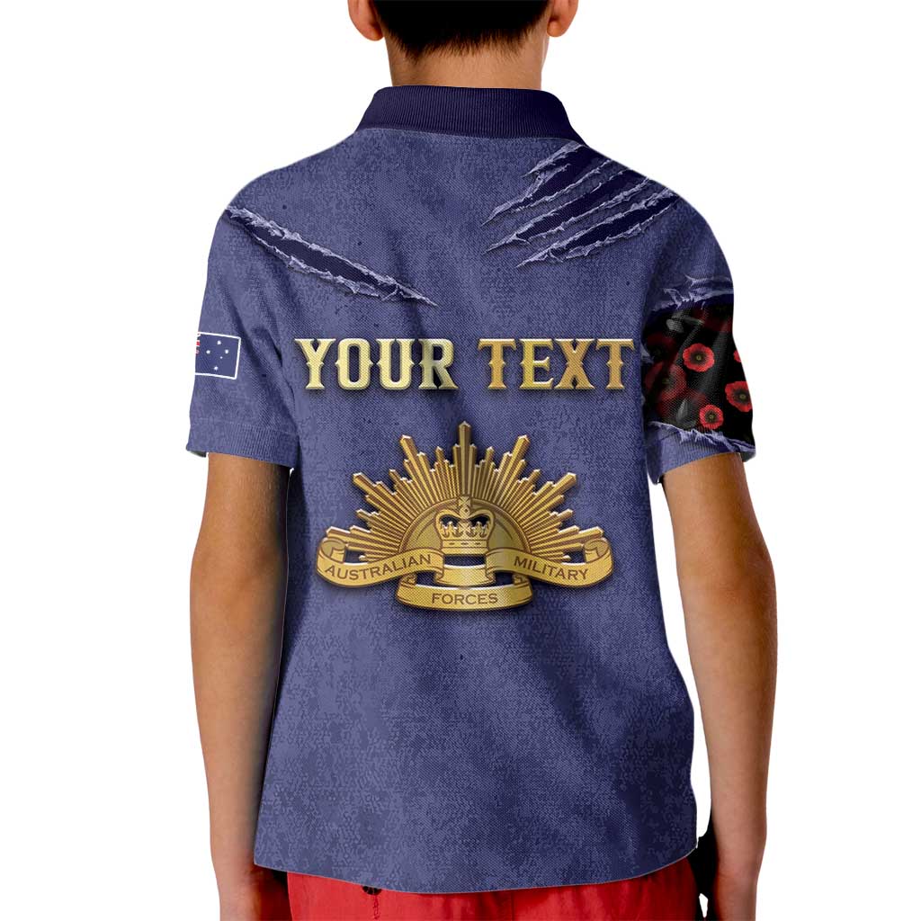 Personalised ANZAC Day Kid Polo Shirt Poppy Flowers Ripped Fabric Effect