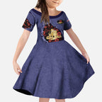 Personalised ANZAC Day Kid Short Sleeve Dress Poppy Flowers Ripped Fabric Effect