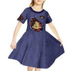 Personalised ANZAC Day Kid Short Sleeve Dress Poppy Flowers Ripped Fabric Effect