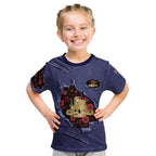 Personalised ANZAC Day Kid T Shirt Poppy Flowers Ripped Fabric Effect