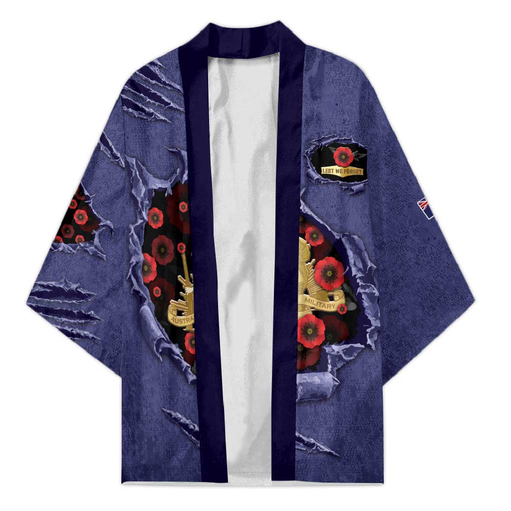 Personalised ANZAC Day Kimono Poppy Flowers Ripped Fabric Effect