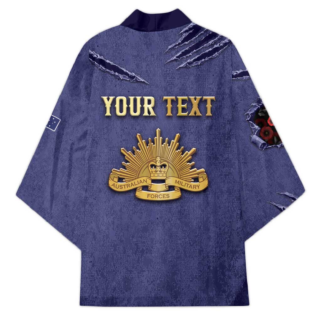 Personalised ANZAC Day Kimono Poppy Flowers Ripped Fabric Effect