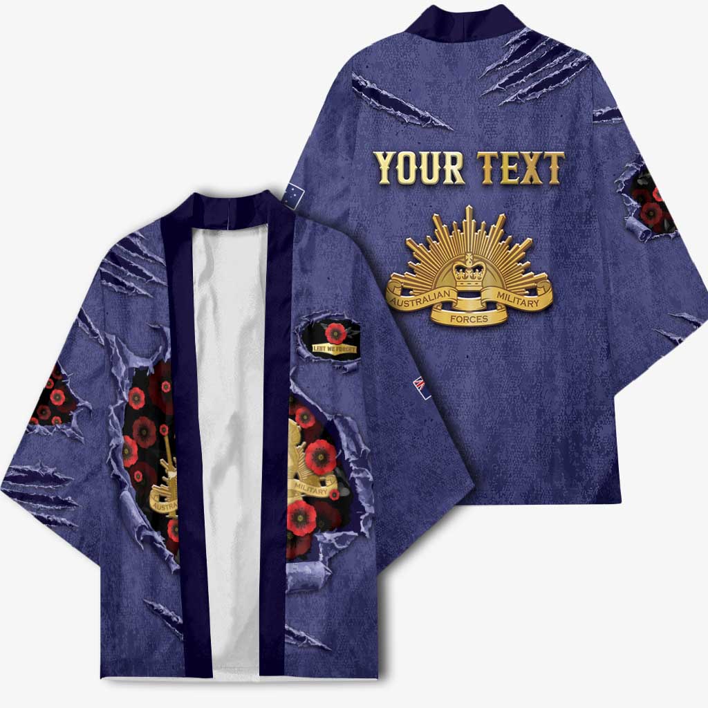 Personalised ANZAC Day Kimono Poppy Flowers Ripped Fabric Effect