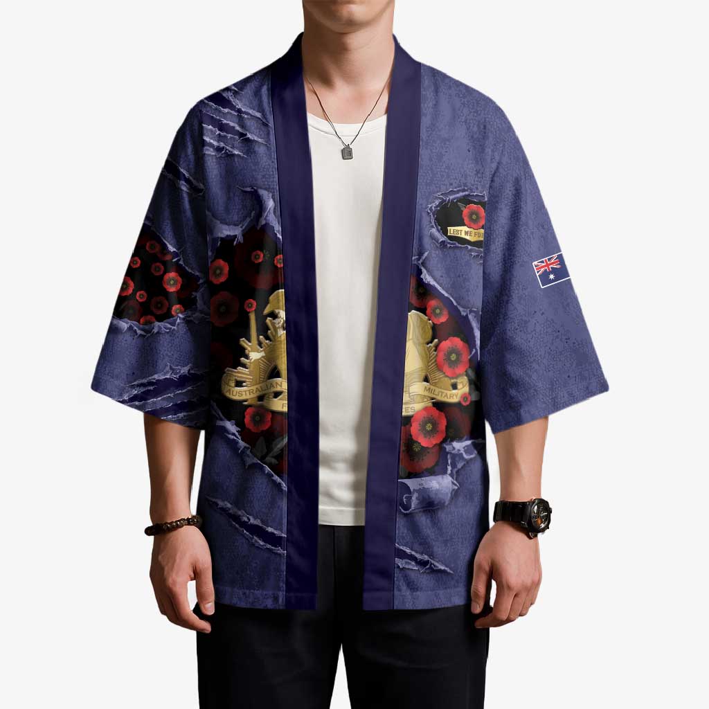 Personalised ANZAC Day Kimono Poppy Flowers Ripped Fabric Effect