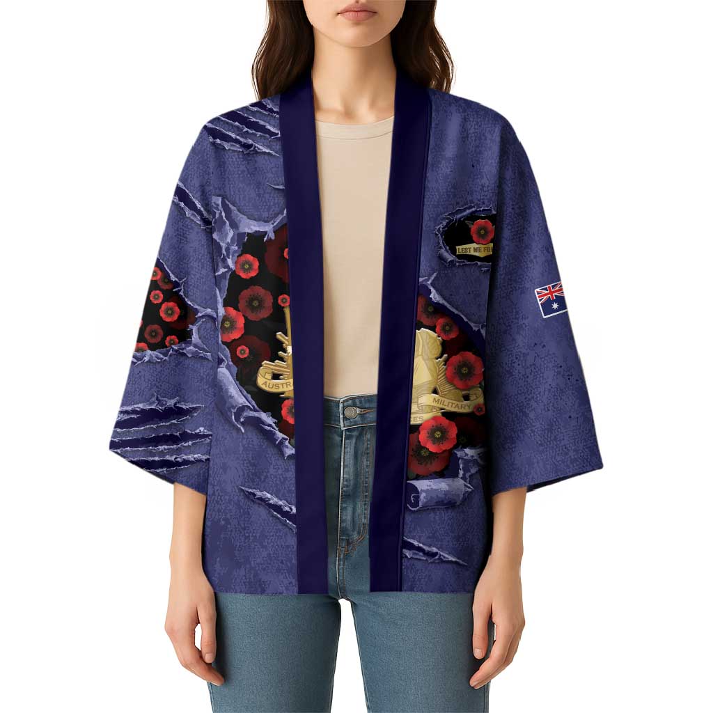 Personalised ANZAC Day Kimono Poppy Flowers Ripped Fabric Effect