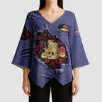 Personalised ANZAC Day Kimono Sleeve Blouse Poppy Flowers Ripped Fabric Effect