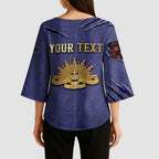 Personalised ANZAC Day Kimono Sleeve Blouse Poppy Flowers Ripped Fabric Effect