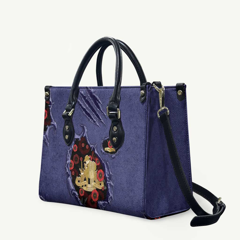 ANZAC Day Leather Bag Poppy Flowers Ripped Fabric Effect