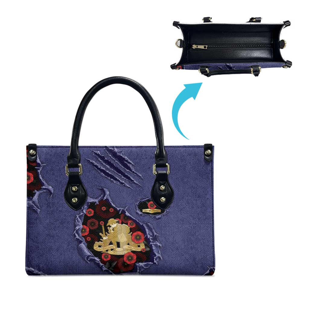 ANZAC Day Leather Bag Poppy Flowers Ripped Fabric Effect