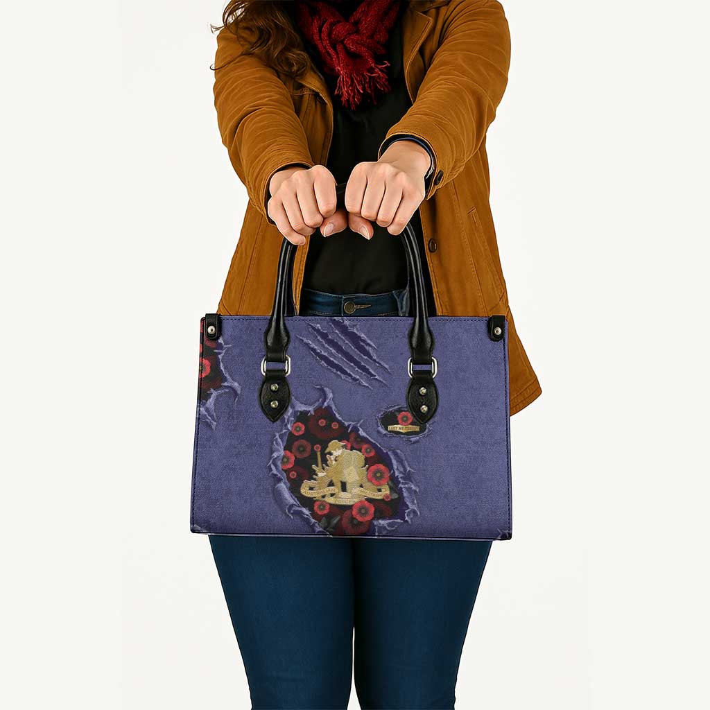 ANZAC Day Leather Bag Poppy Flowers Ripped Fabric Effect