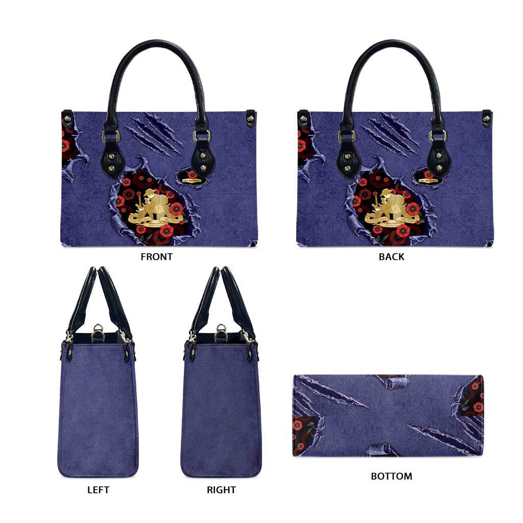 ANZAC Day Leather Bag Poppy Flowers Ripped Fabric Effect
