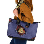 ANZAC Day Leather Tote Bag Poppy Flowers Ripped Fabric Effect