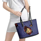 ANZAC Day Leather Tote Bag Poppy Flowers Ripped Fabric Effect