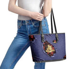 ANZAC Day Leather Tote Bag Poppy Flowers Ripped Fabric Effect