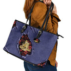 ANZAC Day Leather Tote Bag Poppy Flowers Ripped Fabric Effect