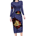 Personalised ANZAC Day Long Sleeve Bodycon Dress Poppy Flowers Ripped Fabric Effect
