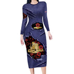 Personalised ANZAC Day Long Sleeve Bodycon Dress Poppy Flowers Ripped Fabric Effect