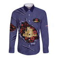 Personalised ANZAC Day Long Sleeve Button Shirt Poppy Flowers Ripped Fabric Effect