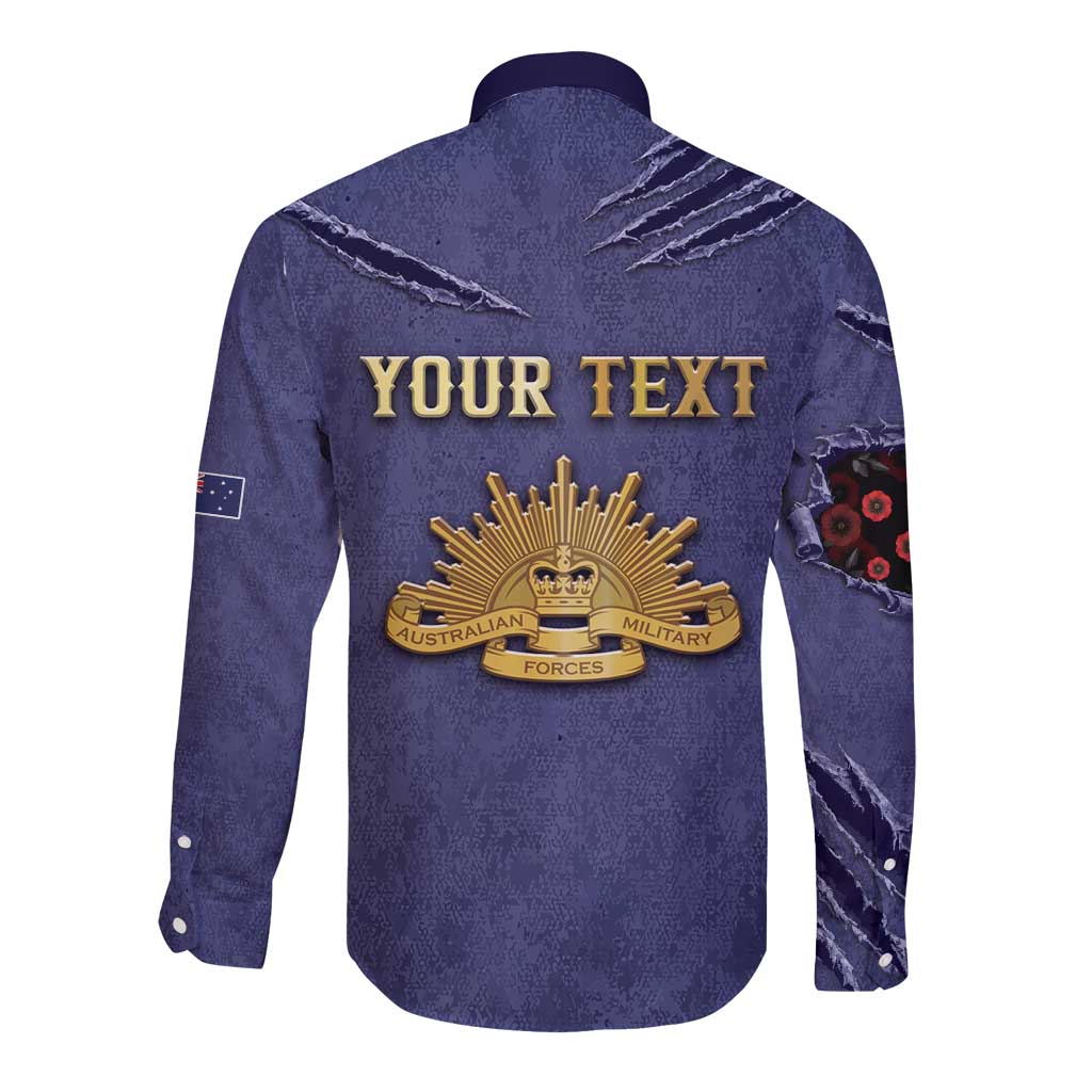 Personalised ANZAC Day Long Sleeve Button Shirt Poppy Flowers Ripped Fabric Effect