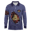 Personalised ANZAC Day Long Sleeve Polo Shirt Poppy Flowers Ripped Fabric Effect