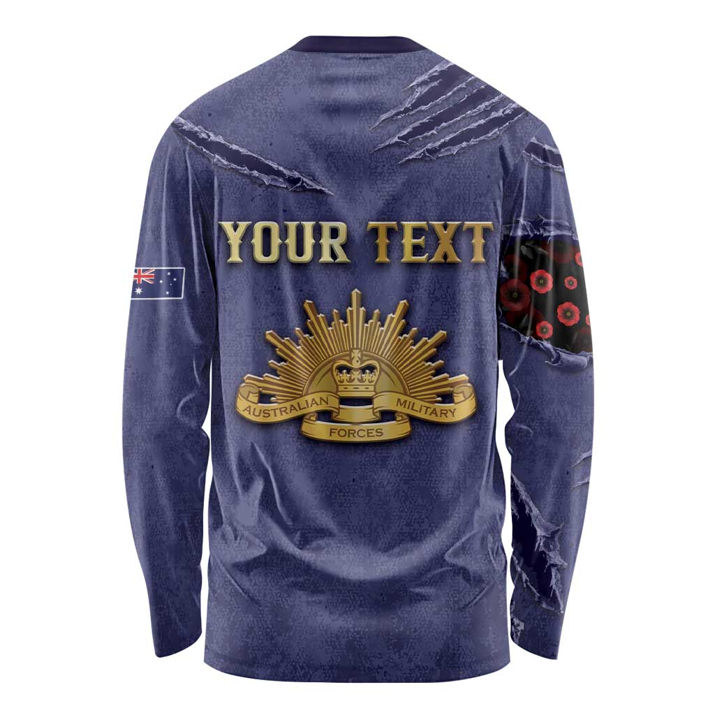 Personalised ANZAC Day Long Sleeve Shirt Poppy Flowers Ripped Fabric Effect
