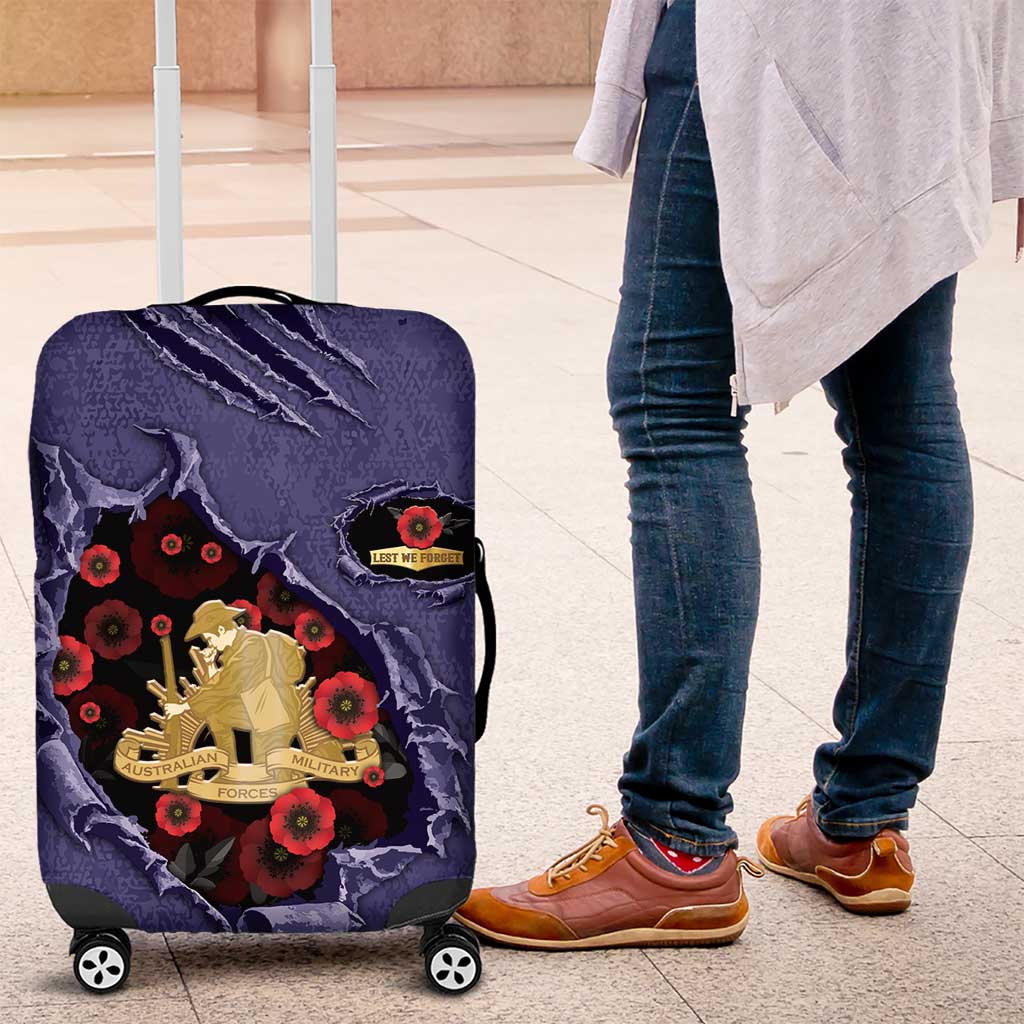 ANZAC Day Luggage Cover Poppy Flowers Ripped Fabric Effect