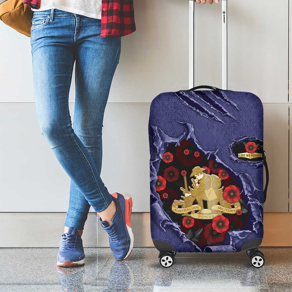 ANZAC Day Luggage Cover Poppy Flowers Ripped Fabric Effect