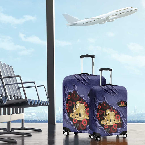 ANZAC Day Luggage Cover Poppy Flowers Ripped Fabric Effect