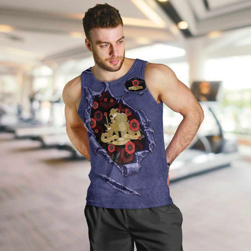 Personalised ANZAC Day Men Tank Top Poppy Flowers Ripped Fabric Effect