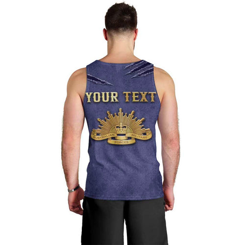Personalised ANZAC Day Men Tank Top Poppy Flowers Ripped Fabric Effect