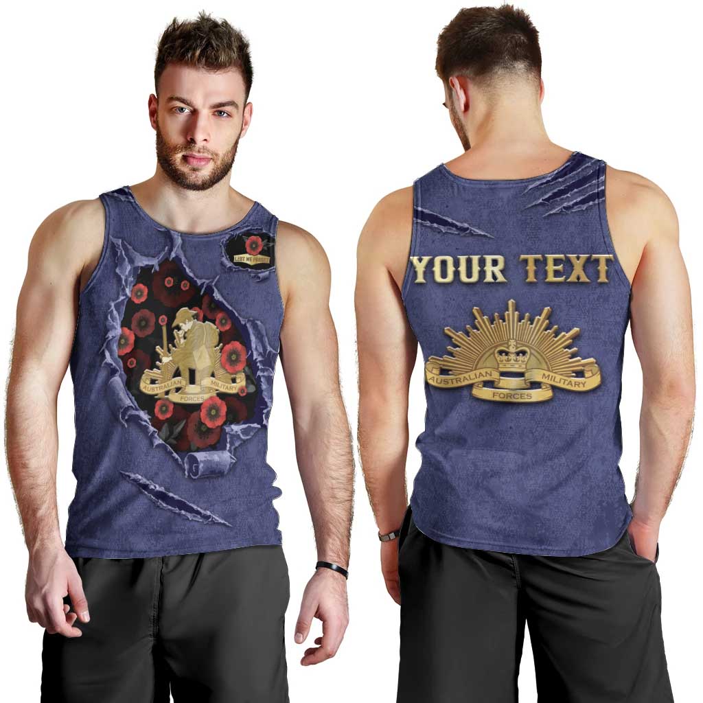 Personalised ANZAC Day Men Tank Top Poppy Flowers Ripped Fabric Effect