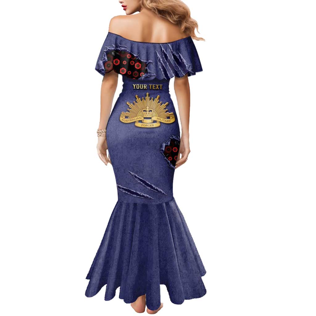 Personalised ANZAC Day Mermaid Dress Poppy Flowers Ripped Fabric Effect