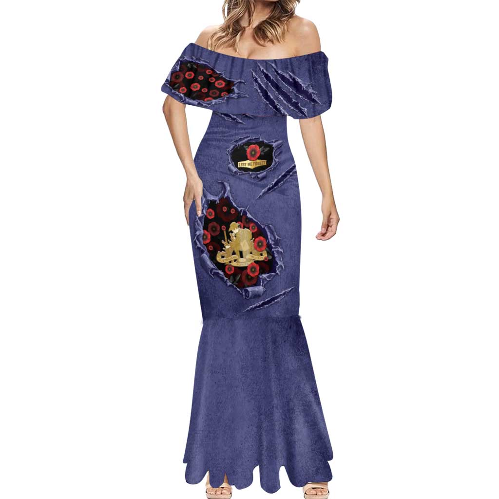 Personalised ANZAC Day Mermaid Dress Poppy Flowers Ripped Fabric Effect