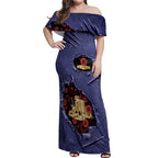Personalised ANZAC Day Off Shoulder Maxi Dress Poppy Flowers Ripped Fabric Effect