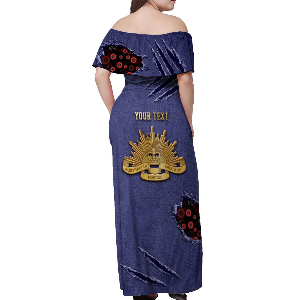 Personalised ANZAC Day Off Shoulder Maxi Dress Poppy Flowers Ripped Fabric Effect