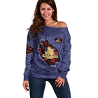 Personalised ANZAC Day Off Shoulder Sweater Poppy Flowers Ripped Fabric Effect