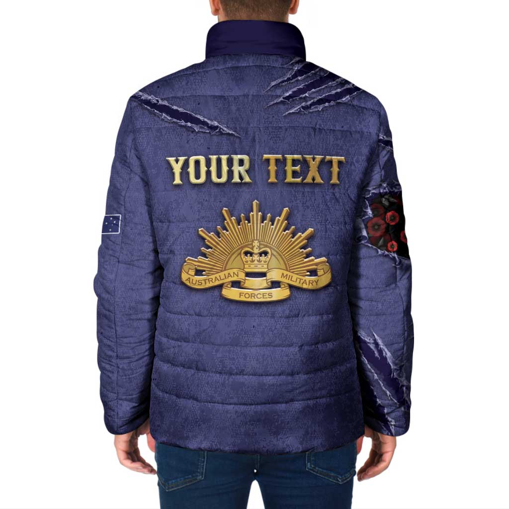 Personalised ANZAC Day Padded Jacket Poppy Flowers Ripped Fabric Effect