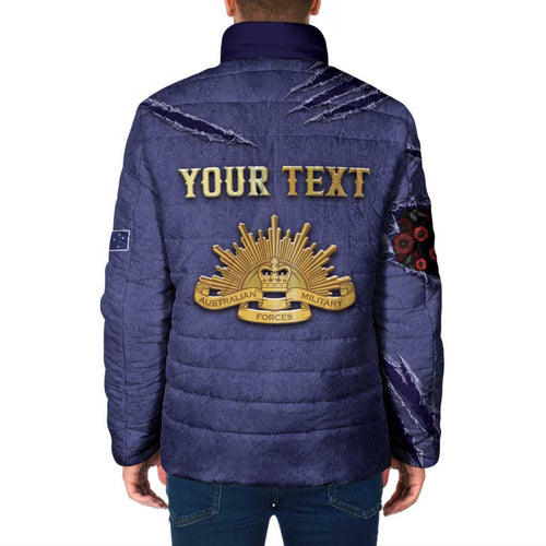 Personalised ANZAC Day Padded Jacket Poppy Flowers Ripped Fabric Effect