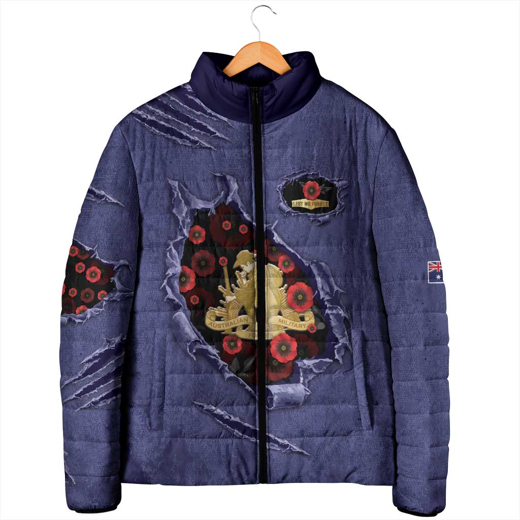 Personalised ANZAC Day Padded Jacket Poppy Flowers Ripped Fabric Effect