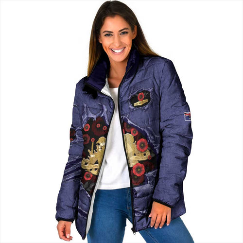 Personalised ANZAC Day Padded Jacket Poppy Flowers Ripped Fabric Effect
