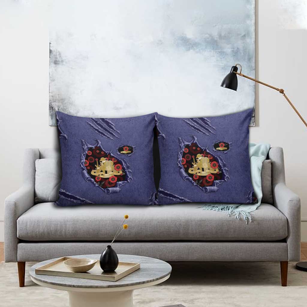 ANZAC Day Pillow Cover Poppy Flowers Ripped Fabric Effect